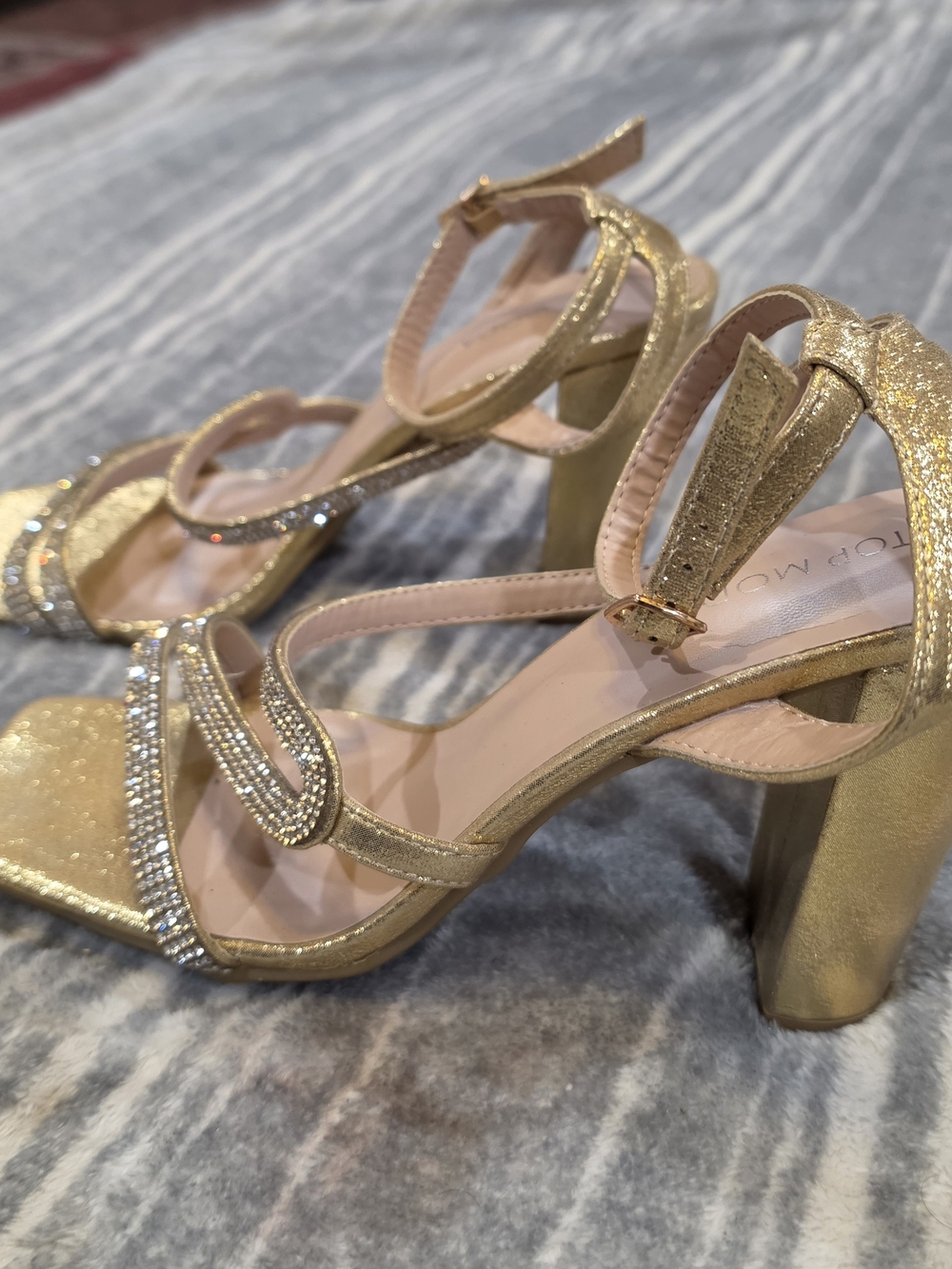 TOP Moda Gold Rhinestone Strappy Heels - Picture 2 of 5